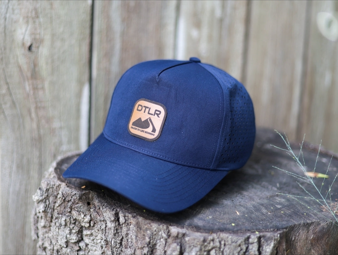 DTLR Leather Logo Performance Snapback- Navy Curved Brim