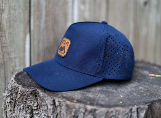 DTLR Leather Logo Performance Snapback- Navy Curved Brim