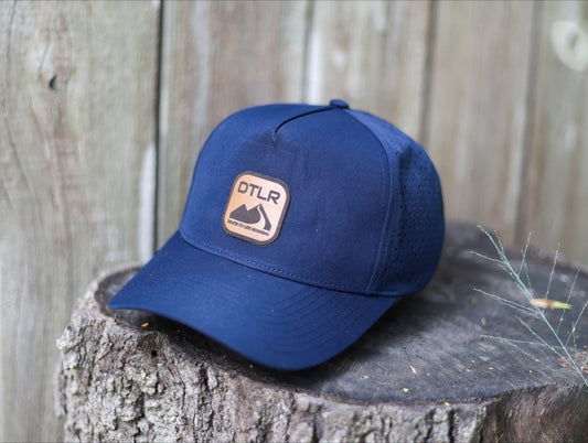 DTLR Leather Logo Performance Snapback- Navy Curved Brim