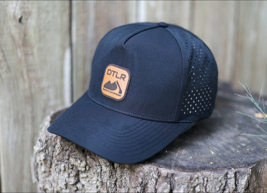 DTLR Leather Logo Performance Snapback - Black Curved Brim